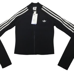 Adidas Originals Slim Knit Track Top TT Full Zip Black White Womens XS